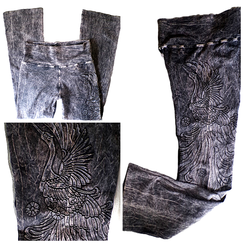 Y2k Otomix Foldover Flare Legging L Black Embroidered Bird Fairy grunge Gothic